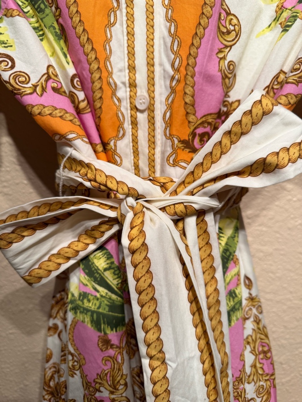 Flying Tomato Pink, Orange & Cream Printed mini Shirt Dress baroque scarf print - Picture 9 of 9